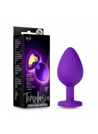 Фиолетовая анальная пробка Bling Plug Medium с золотистым стразом - 8,3 см. - Blush Novelties - купить с доставкой в Ельце