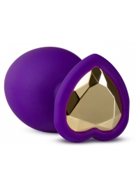 Фиолетовая анальная пробка Bling Plug Large с золотистым стразом - 9,5 см. - Blush Novelties - купить с доставкой в Ельце