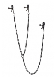 Черные зажимы на соски и клитор на цепочке DELUXE NIPPLE   CLIT CLAMPS - Dream Toys - купить с доставкой в Ельце