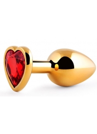 Золотистая анальная пробка с красным стразом-сердечком - 8 см. - Anal Jewelry Plug - купить с доставкой в Ельце
