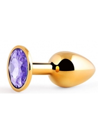 Золотистая анальная пробка с фиолетовым стразом - 7,2 см. - Anal Jewelry Plug - купить с доставкой в Ельце