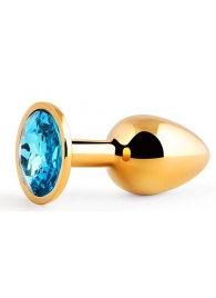 Золотистая анальная пробка с голубым стразом - 7,2 см. - Anal Jewelry Plug - купить с доставкой в Ельце