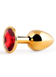 Золотистая анальная пробка с красным стразом - 7,2 см. - Anal Jewelry Plug - купить с доставкой в Ельце