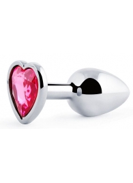 Серебристая анальная пробка с розовым кристаллом-сердечком - 7 см. - Anal Jewelry Plug - купить с доставкой в Ельце