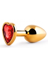 Золотистая анальная пробка с красным стразом-сердечком - 7 см. - Anal Jewelry Plug - купить с доставкой в Ельце