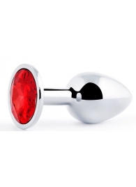 Серебристая анальная пробка с красным стразом - 7,2 см. - Anal Jewelry Plug - купить с доставкой в Ельце