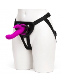 Лиловый страпон Rechargeable Vibrating Strap-On Harness Set - 17,6 см. - Happy Rabbit - купить с доставкой в Ельце