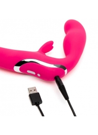 Ярко-розовый безремневой страпон Rechargeable Vibrating Strapless Strap-On - Happy Rabbit - купить с доставкой в Ельце