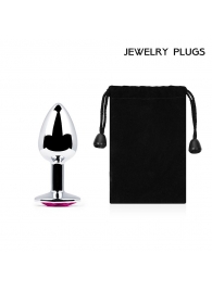 Серебристая анальная пробка с малиновым кристаллом - 7,2 см. - Anal Jewelry Plug - купить с доставкой в Ельце
