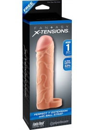 Телесная насадка с кольцом Perfect 1 Extension with Ball Strap - 17 см. - Pipedream - в Ельце купить с доставкой