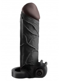 Чёрная вибронасадка с кольцом Vibrating Real Feel 2 Extension - 16 см. - Pipedream - в Ельце купить с доставкой