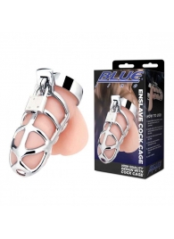 Серебристая металлическая клетка для члена с замком Enslave Cock Cage - BlueLine - купить с доставкой в Ельце