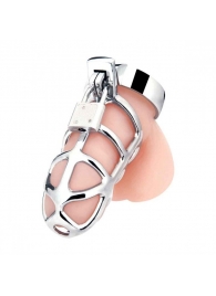 Серебристая металлическая клетка для члена с замком Enslave Cock Cage - BlueLine - купить с доставкой в Ельце