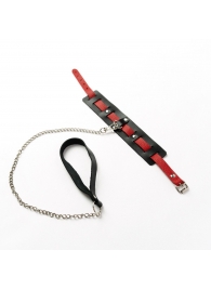 Черный ошейник с красным ремешком и поводком - Crazy Handmade - купить с доставкой в Ельце