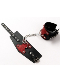 Черные кожаные оковы с красными вставками - Crazy Handmade - купить с доставкой в Ельце