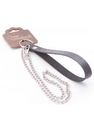 Серебристый металлический поводок с кожаной черной ручкой - 80 см. - Crazy Handmade - купить с доставкой в Ельце