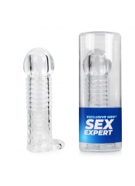 Прозрачная рельефная насадка-реалистик с петлей для мошонки - 13,5 см. - Sex Expert - в Ельце купить с доставкой