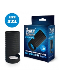 Черная открытая насадка на пенис с кольцом для мошонки XXL-size - 9,4 см. - Sex Expert - в Ельце купить с доставкой