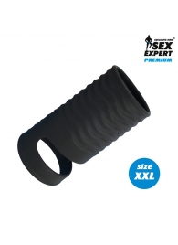 Черная открытая насадка на пенис с кольцом для мошонки XXL-size - 9,4 см. - Sex Expert - в Ельце купить с доставкой