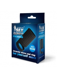 Черная открытая насадка на пенис с кольцом для мошонки XXXL-size - 9,9 см. - Sex Expert - в Ельце купить с доставкой