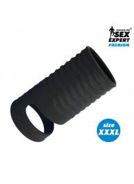Черная открытая насадка на пенис с кольцом для мошонки XXXL-size - 9,9 см. - Sex Expert - в Ельце купить с доставкой