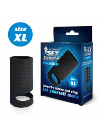 Черная открытая насадка на пенис с кольцом для мошонки XL-size - 8,9 см. - Sex Expert - в Ельце купить с доставкой