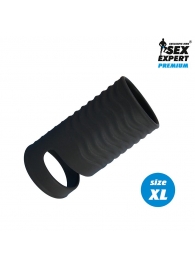 Черная открытая насадка на пенис с кольцом для мошонки XL-size - 8,9 см. - Sex Expert - в Ельце купить с доставкой