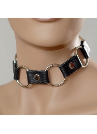 Кожаный черный ошейник с кольцами - Sitabella - купить с доставкой в Ельце