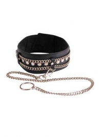 Чёрный ошейник с цепочками и поводком - Sitabella - купить с доставкой в Ельце