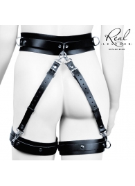 Черный кожаный пояс с гартерами - L-XL - Notabu - купить с доставкой в Ельце
