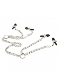 Серебристые зажимы для сосков и половых губ на тонкой цепочке - Notabu - купить с доставкой в Ельце