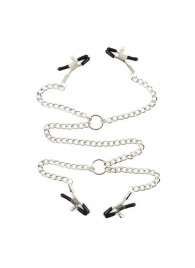 Серебристые зажимы для сосков и половых губ на тонкой цепочке - Notabu - купить с доставкой в Ельце