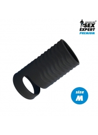 Черная открытая насадка на пенис с кольцом для мошонки size M - 7,9 см. - Sex Expert - в Ельце купить с доставкой