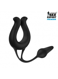 Черная вибронасадка Sex Expert с анальной втулкой - Sex Expert - в Ельце купить с доставкой