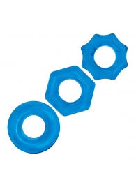 Комплект из трех голубых колец для эрекции 3-Pack Nuts   Bolts Stretch Cock Ring Set - BlueLine - в Ельце купить с доставкой