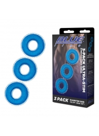 Комплект из трех голубых колец для эрекции 3-Pack Ultra-Stim Stretch Cock Rings - BlueLine - в Ельце купить с доставкой