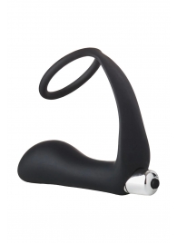 Черное эрекционное кольцо с вибропробкой Vibrating Anal Plug With Cockring - Dream Toys - в Ельце купить с доставкой