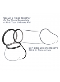 Набор из трех черных эрекционных колец Silicone 3-Ring Stamina Set - Pipedream - в Ельце купить с доставкой