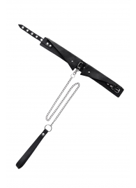 Черный кожаный ошейник-воротник с поводком - Pecado - купить с доставкой в Ельце