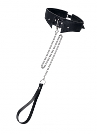 Черный кожаный ошейник-воротник с поводком - Pecado - купить с доставкой в Ельце