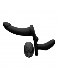 Черный вибрострапон Double Take 10X Double Penetration Vibrating Strap-on Harness - XR Brands - купить с доставкой в Ельце