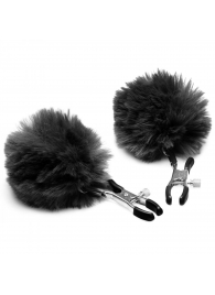 Зажимы для сосков с черным помпонами Pom Pom Nipple Clamps - XR Brands - купить с доставкой в Ельце