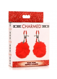 Красные зажимы на соски с помпонами Pom Pom - XR Brands - купить с доставкой в Ельце