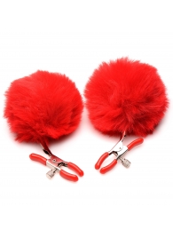 Красные зажимы на соски с помпонами Pom Pom - XR Brands - купить с доставкой в Ельце