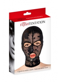 Черная кружевная маска на голову с отверстиями для глаз и рта - Fetish Tentation - купить с доставкой в Ельце