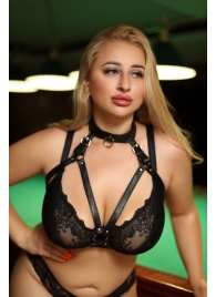 Черная кожаная сбруя с ошейником plus size из нежной кожи - БДСМ Арсенал - купить с доставкой в Ельце