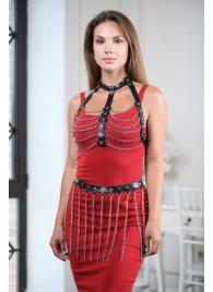 Черно-серебристая портупея-юбка plus size с цепочками - БДСМ Арсенал - купить с доставкой в Ельце