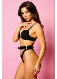 Эффектный черный пояс из лаковой эко-кожи - БДСМ Арсенал - купить с доставкой в Ельце