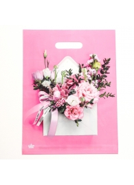 Розовый пакет с цветочным принтом и вырубной ручкой (40х31 см) - Сима-Ленд - купить с доставкой в Ельце