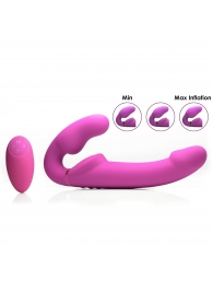 Розовый безремневой страпон с вибрацией и функцией расширения Inflatable Ergo-Fit Strapless Strap-On - XR Brands - купить с доставкой в Ельце